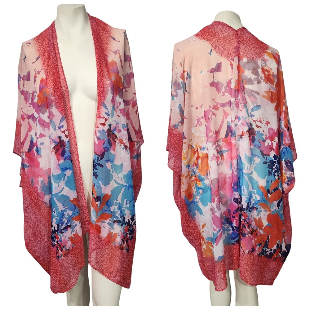 Soft Surroundings Floral Kimono Duster One Size Pink Boho Sheer Cover Up
